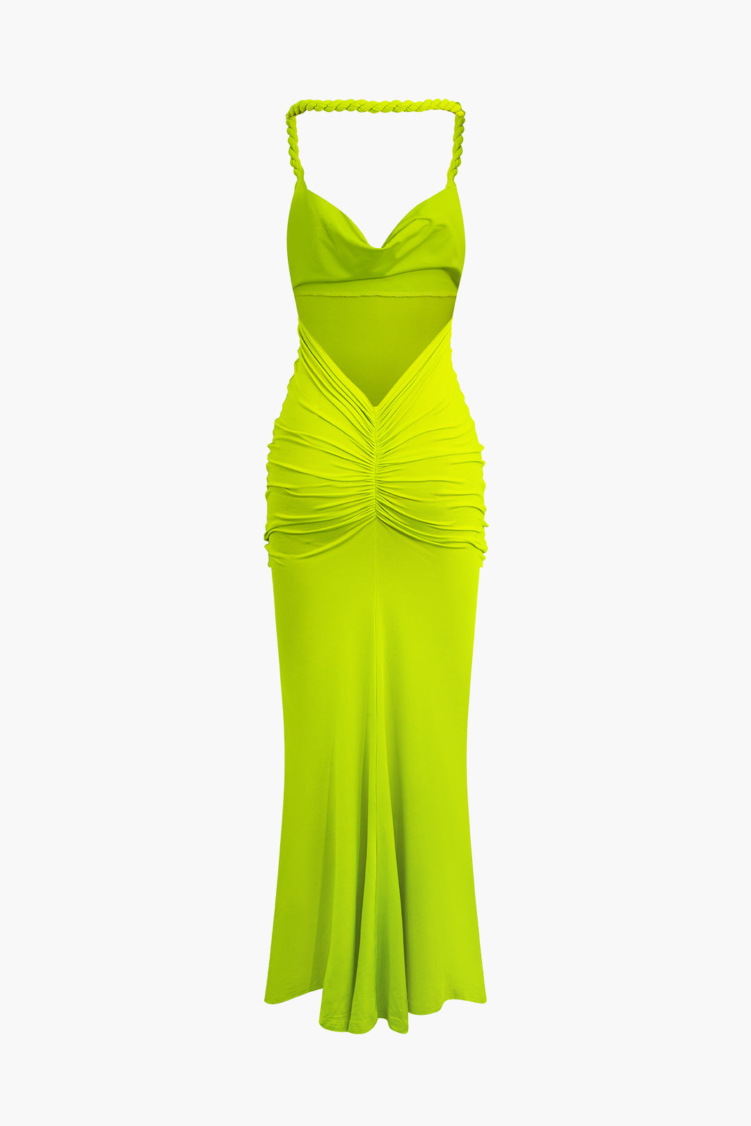 Vestido Maxi Noche Cuello Halter Crochet Espalda Abierta