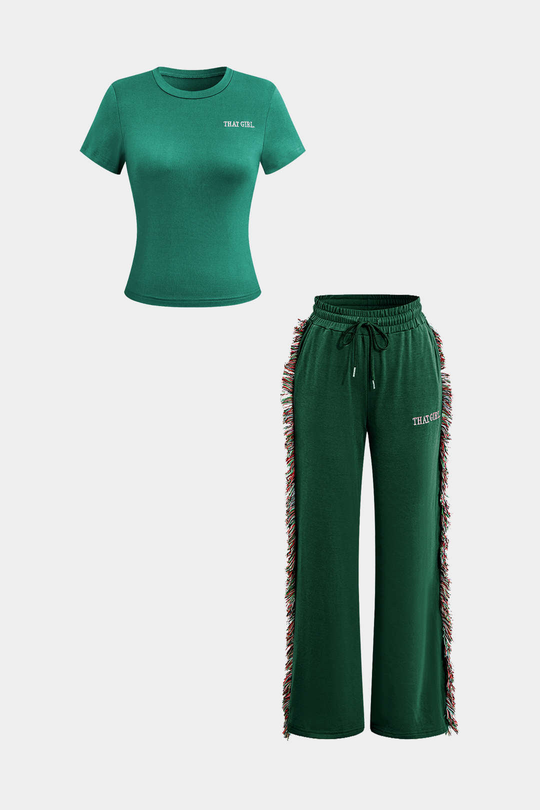 Conjunto Dos Piezas Camiseta Impresa Pantalones con Borlas