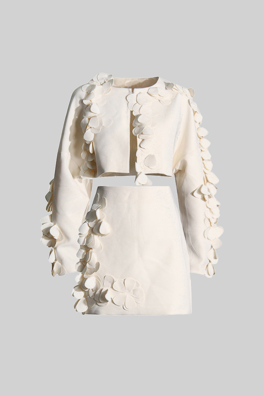 Conjunto Elegante de Dos Piezas con Pétalos Mujer Noche