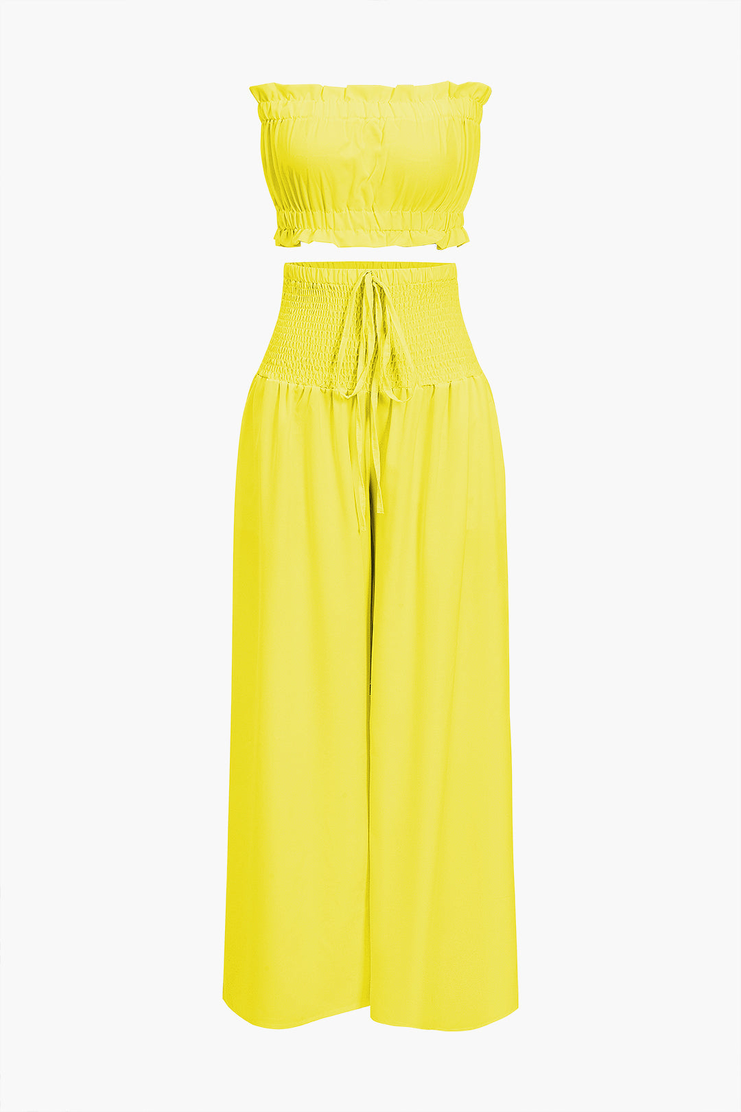 Conjunto Dos Piezas Top Volantes Y Pantalón Pierna Ancha