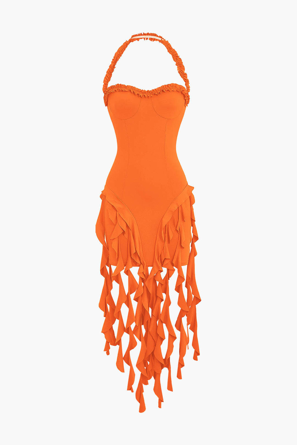 Vestido Mini Halter Bustier Con Flecos Espalda Abierta