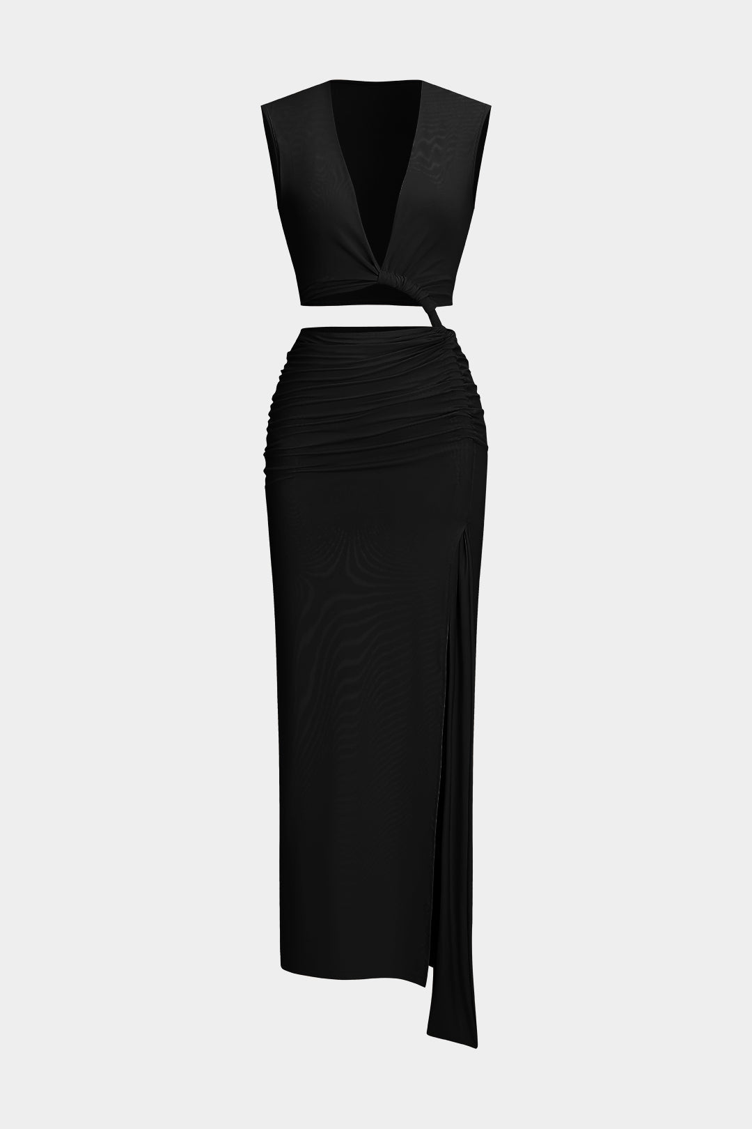 Vestido Maxi Sin Mangas Con Escote En V Y Volantes Largos