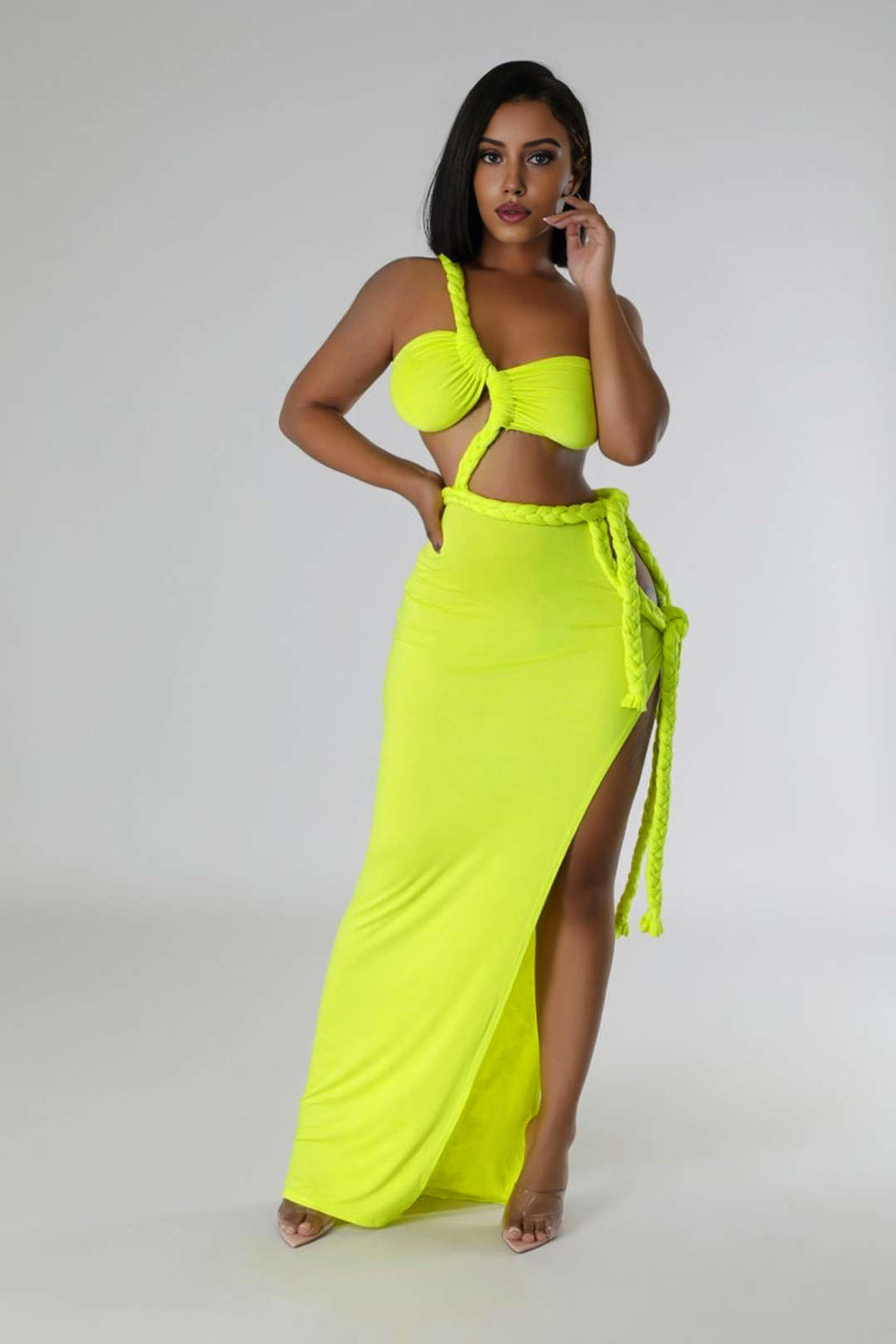Vestido Maxi Arrugado Con Nudo Y Abertura Lateral