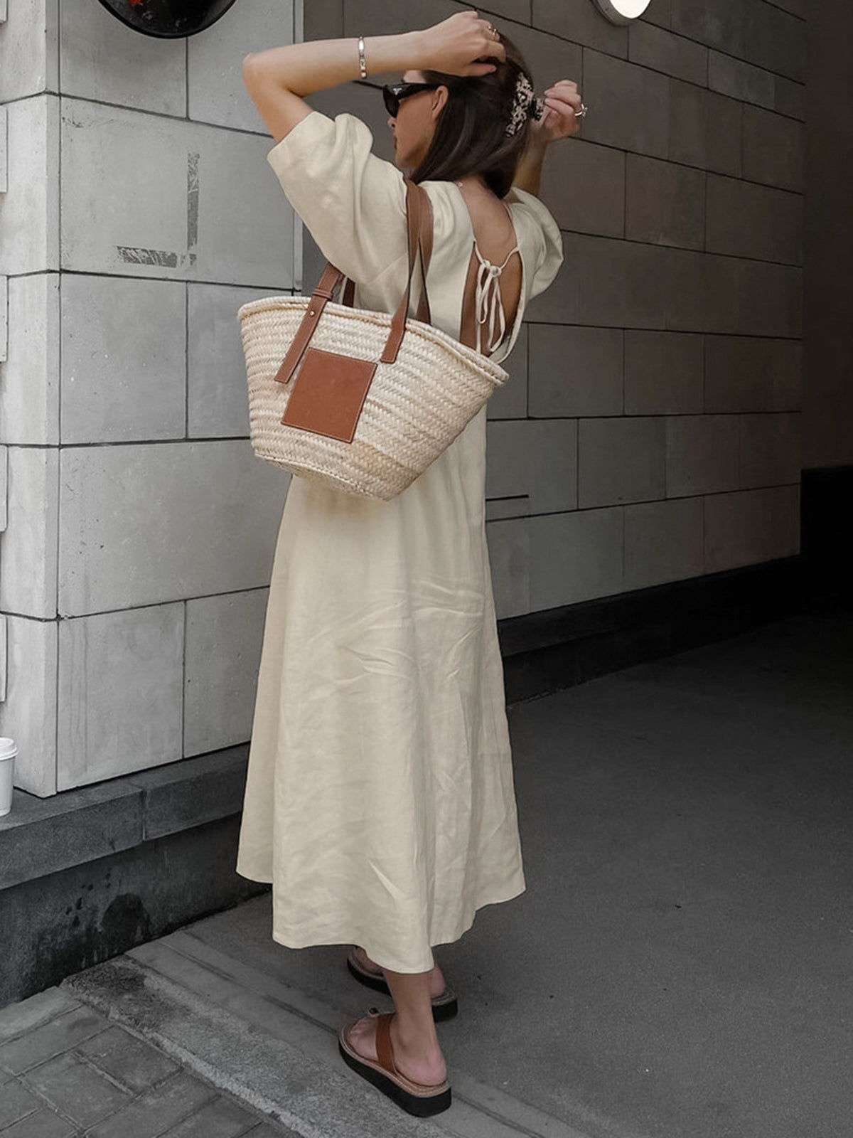 Vestido Largo De Lino Con Botones Yiwu Algodón 60 Lino 40