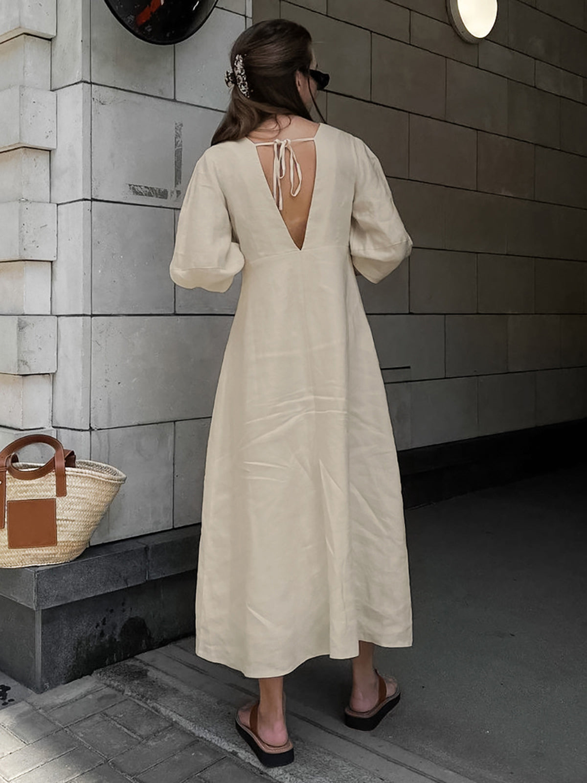 Vestido Largo De Lino Con Botones Yiwu Algodón 60 Lino 40