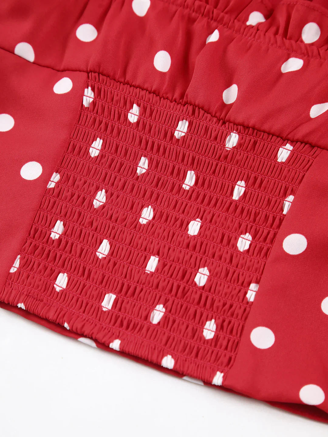 Crop Top Soral Rojo Con Lunares Blancos Volantes De Hombro