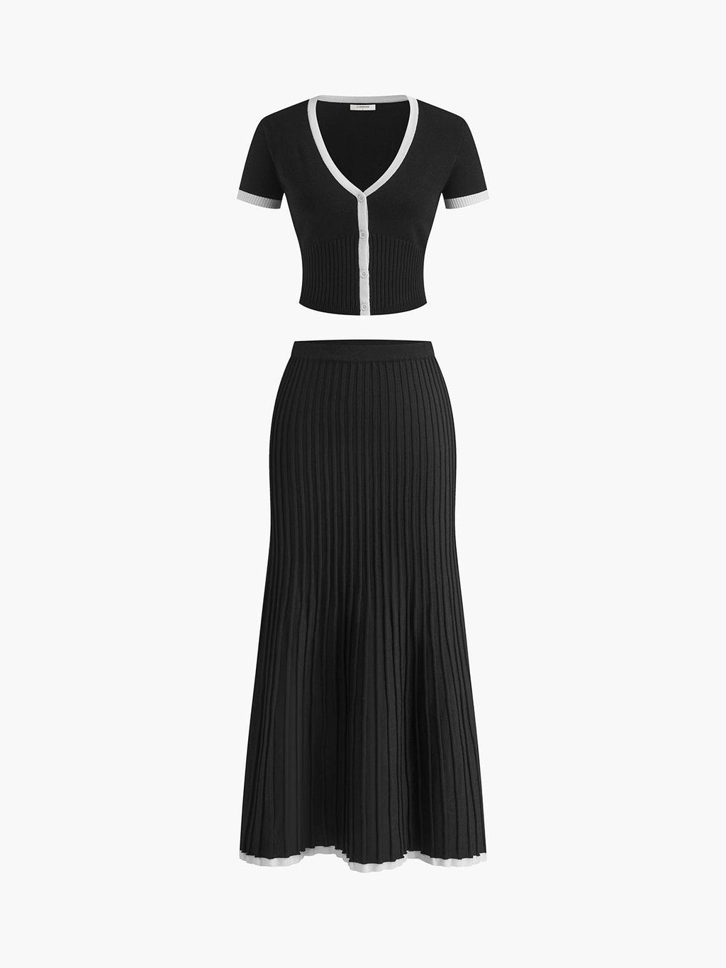 Conjunto Dos Piezas Tejido Blanco Y Negro Detalles Premium