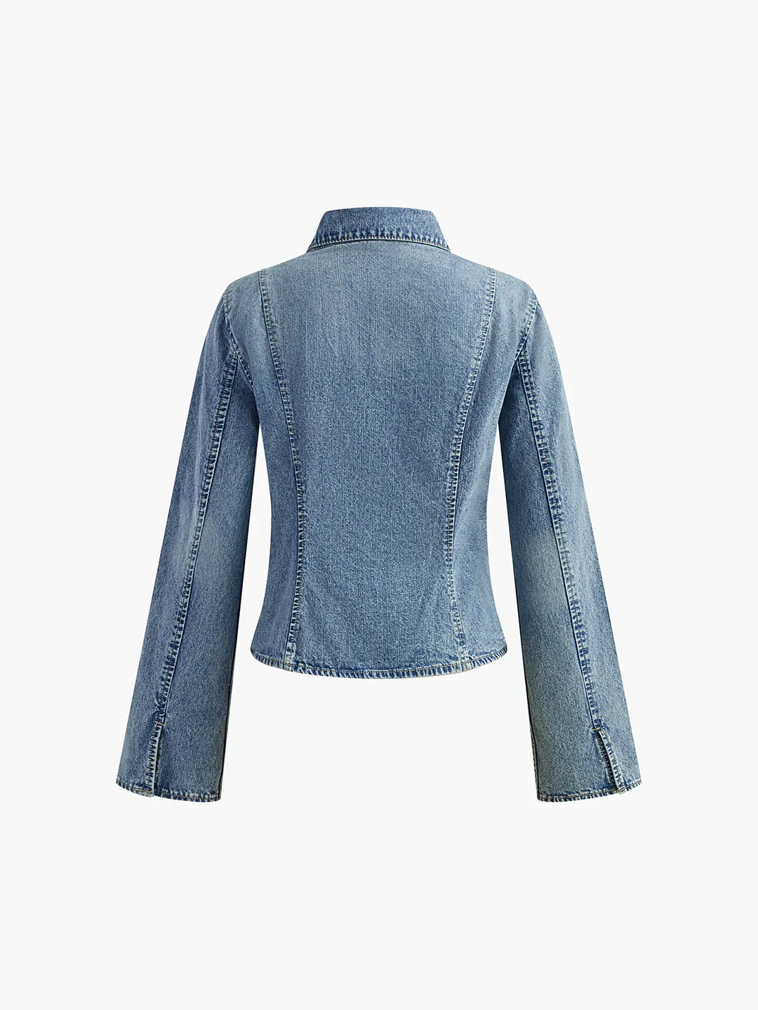 Camisa Minimalista de Denim Azul con Detalle de Cordón