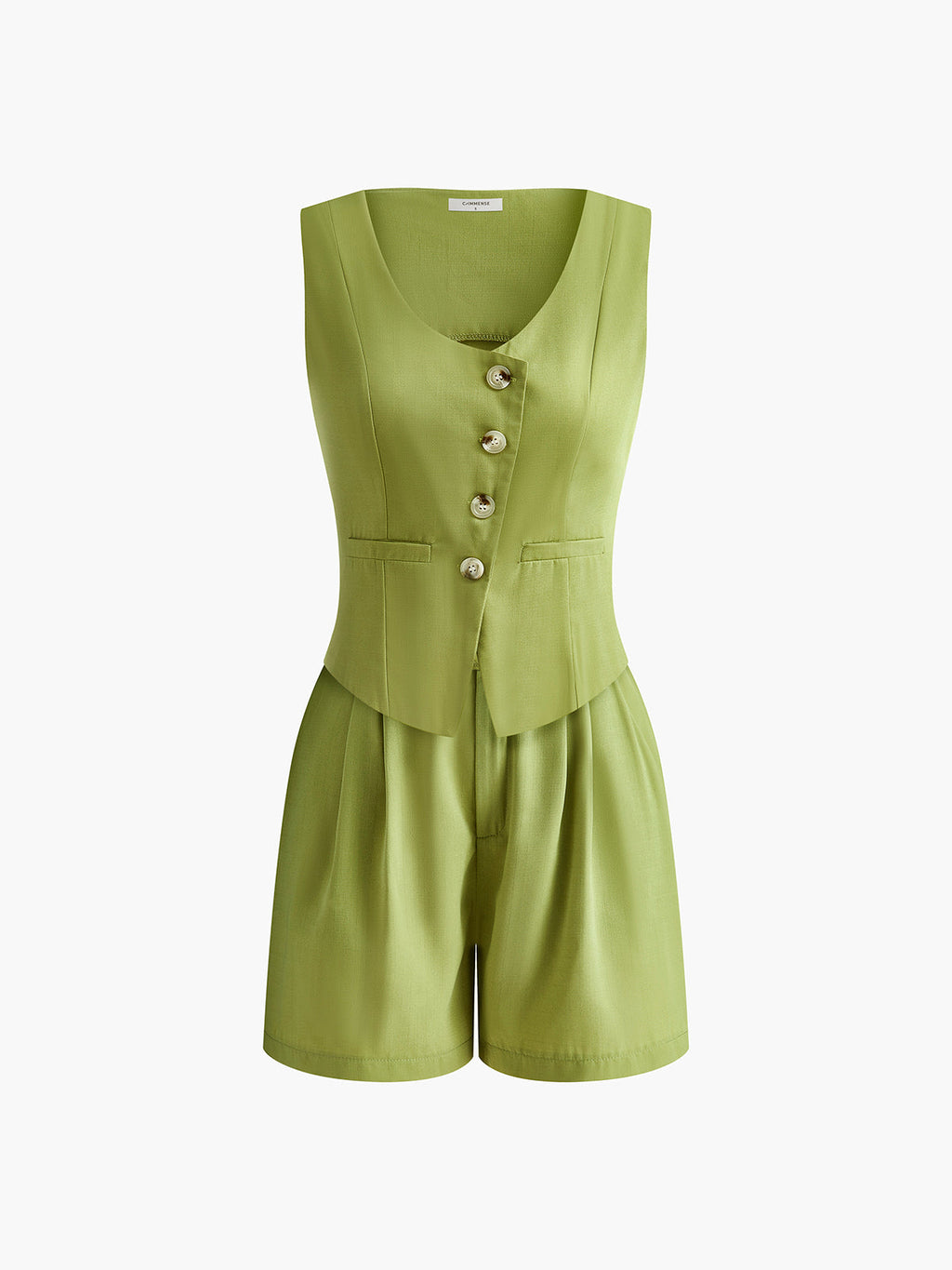 Conjunto De Shorts Plisados Asimétrico Verde Para Mujeres