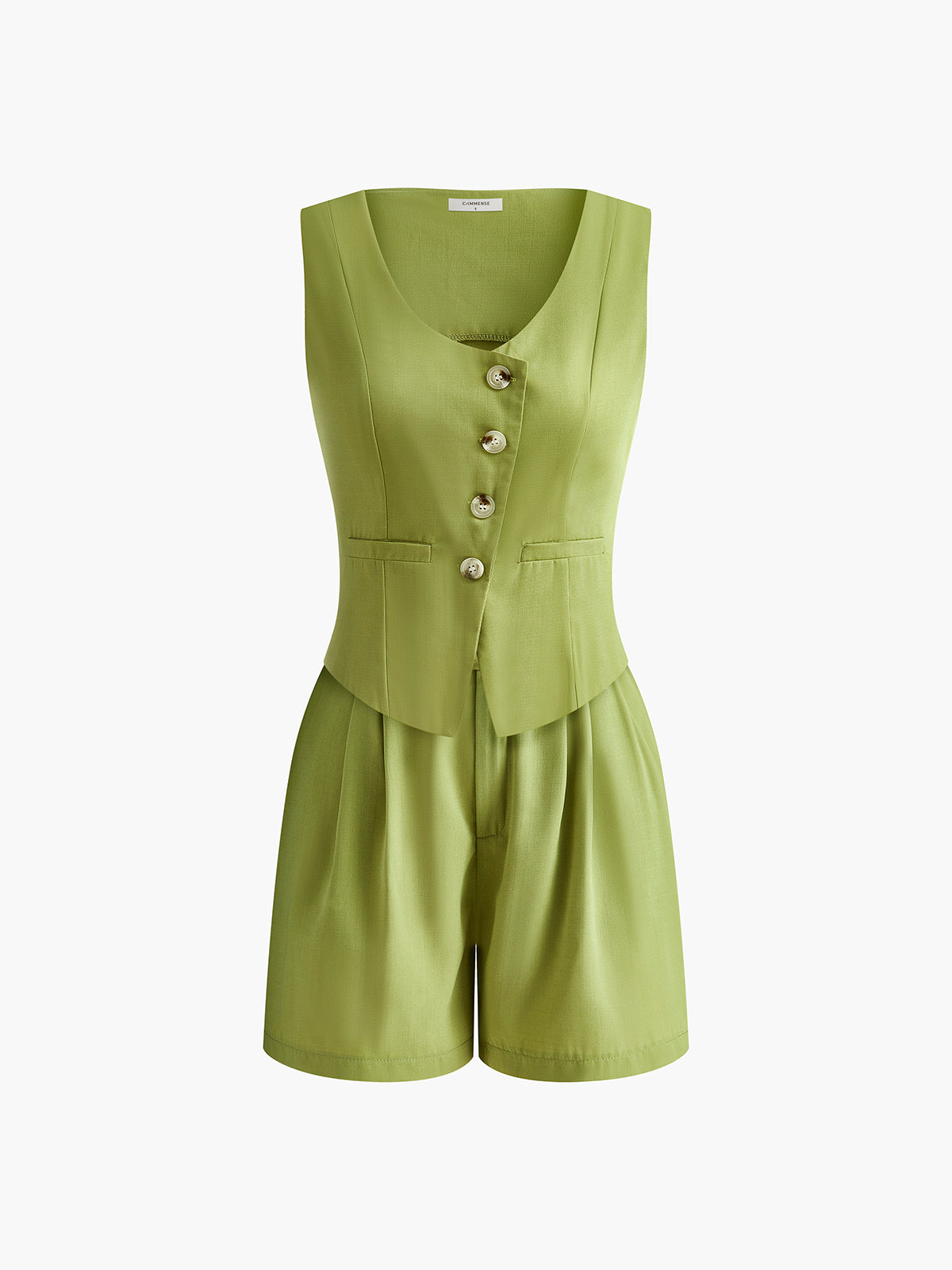 Conjunto De Shorts Plisados Asimétrico Verde Para Mujeres