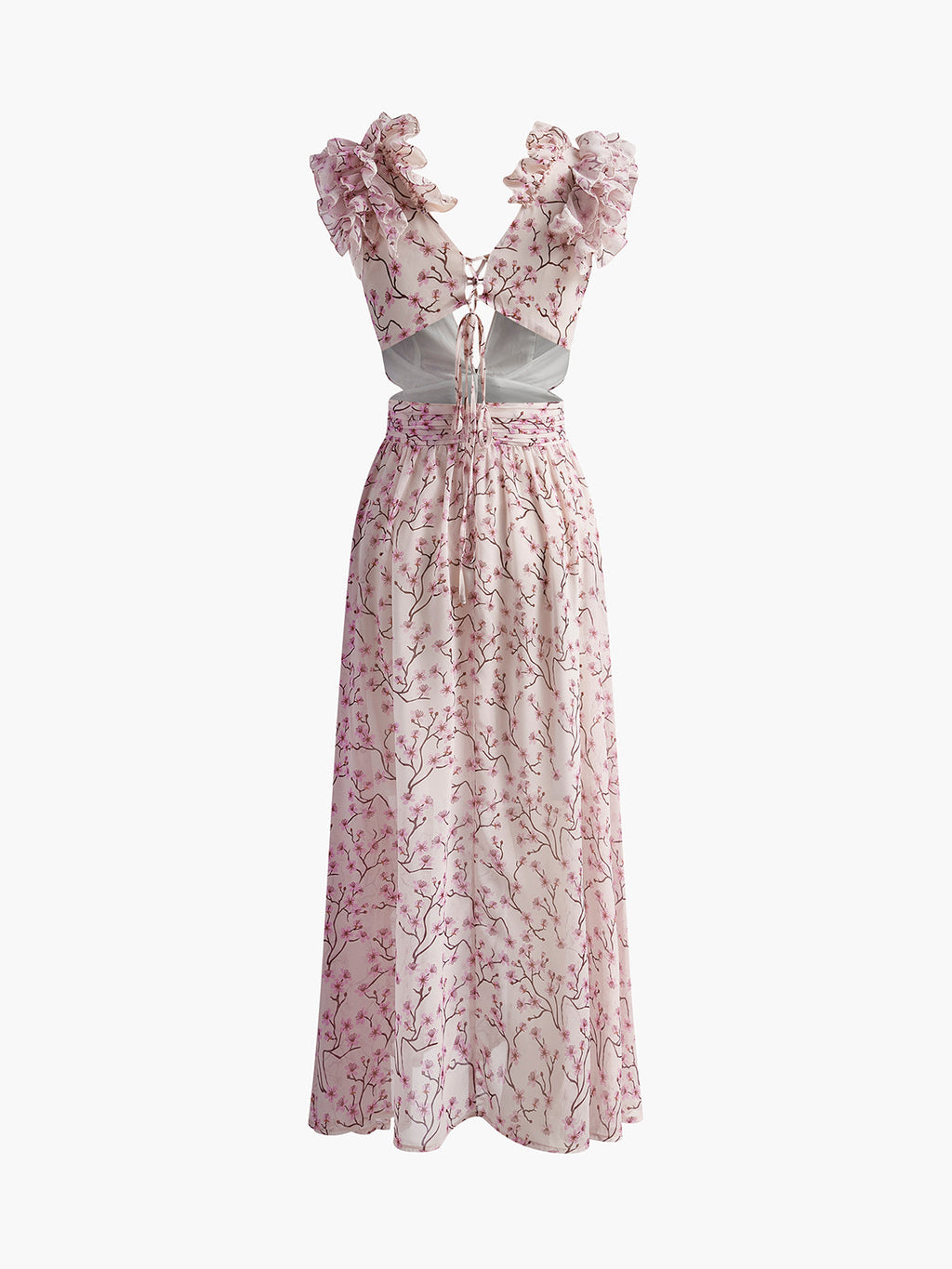 Vestido Midi Chifón Espalda Abierta Con Escote V Y Volantes