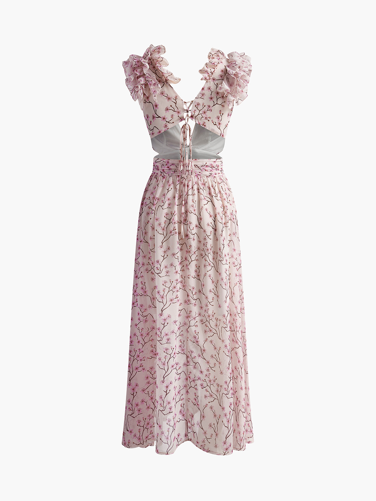 Vestido Midi Chifón Espalda Abierta Con Escote V Y Volantes