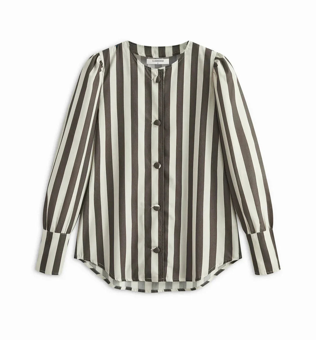 Camisa De Lunares Con Cuello Redondo Y Puños Botonados