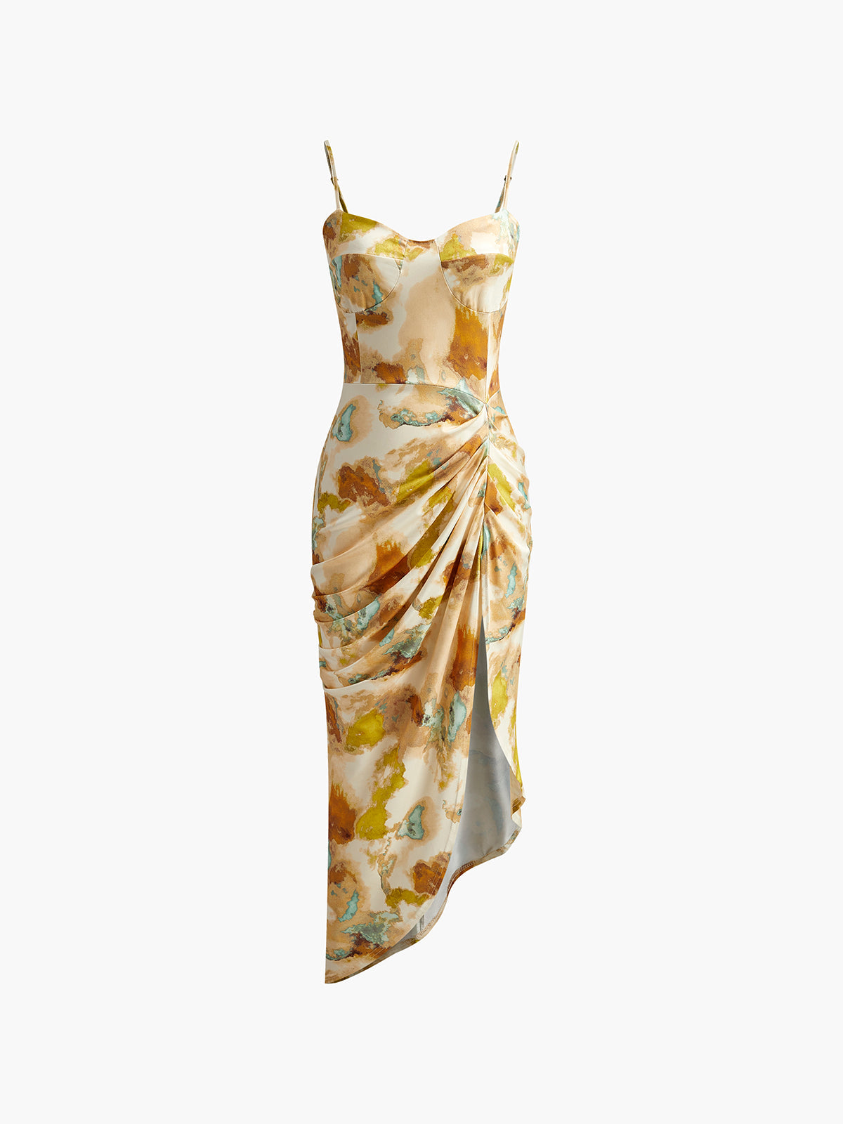 Vestido Midi Cami Pliegues Asimétricos y Cuello Cuadrado