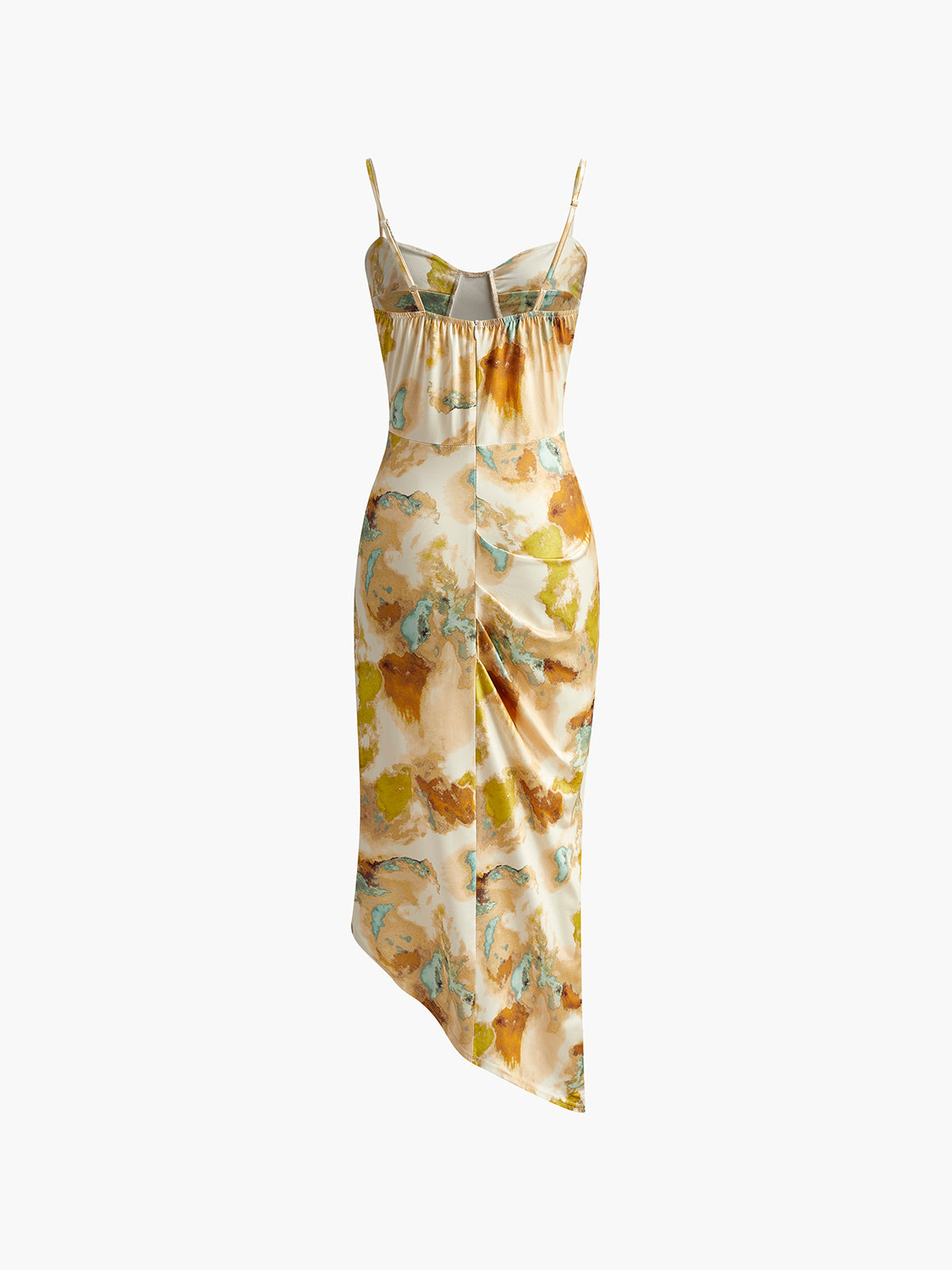 Vestido Midi Cami Pliegues Asimétricos y Cuello Cuadrado