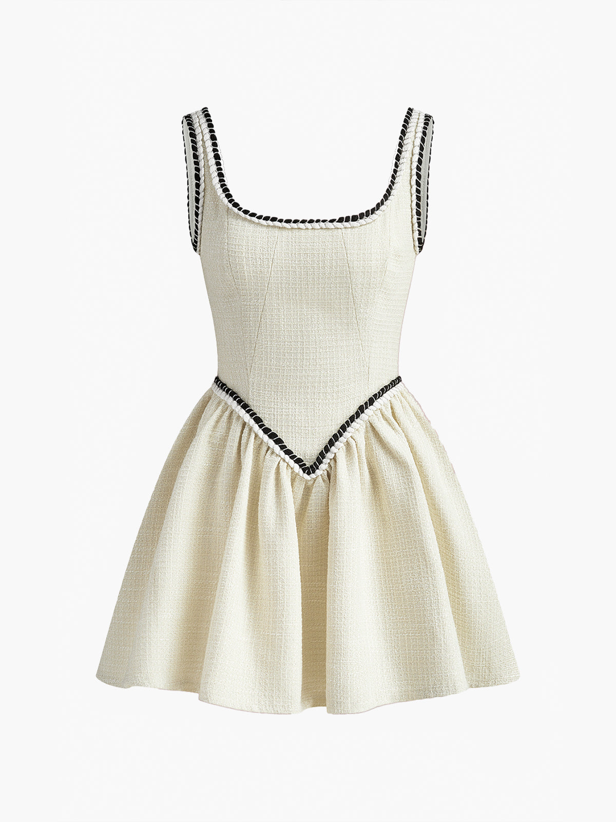 Vestido Corto Plisado En Tweed Con Lazo Contraste Mujer