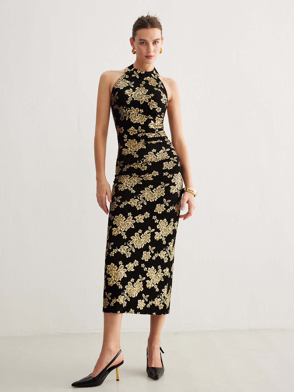 Vestido Halter Retro Ajustado Sin Espalda Con Cuello Alto