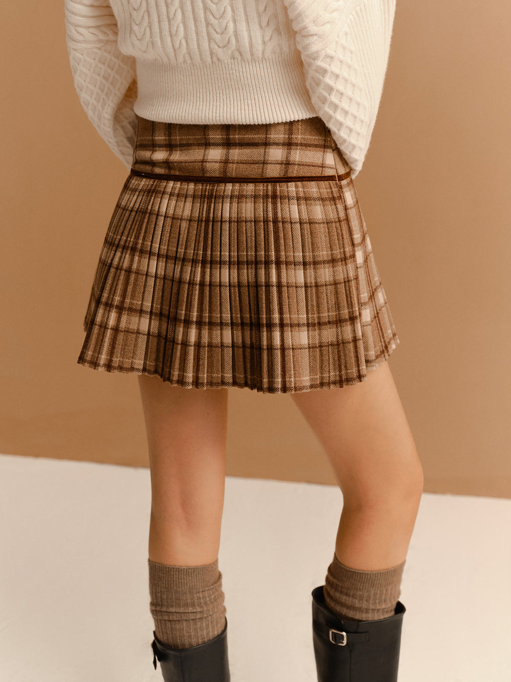 Minifalda Plisada Elegante De Cintura Alta En Cuadros
