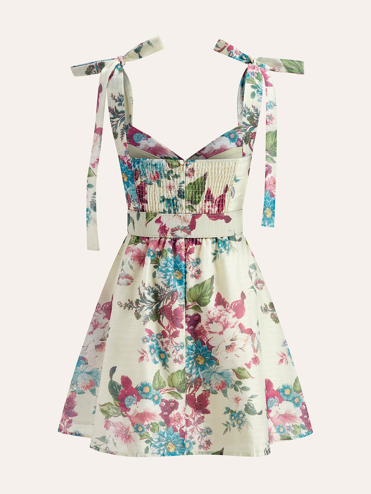 Vestido Elegante Floral Con Tirantes Finos Cinturón