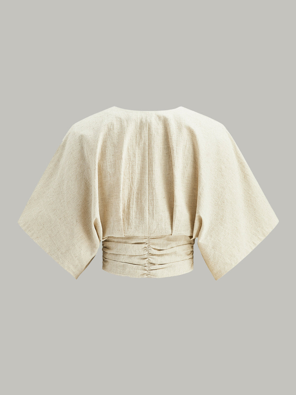 Blusa de Algodón y Lino con Manga Kimono y Escote en V