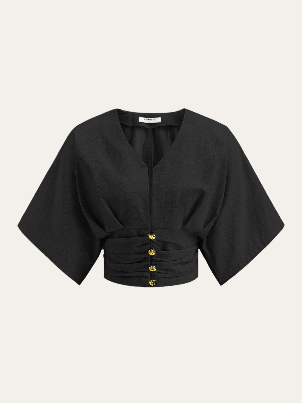 Blusa de Algodón y Lino con Manga Kimono y Escote en V