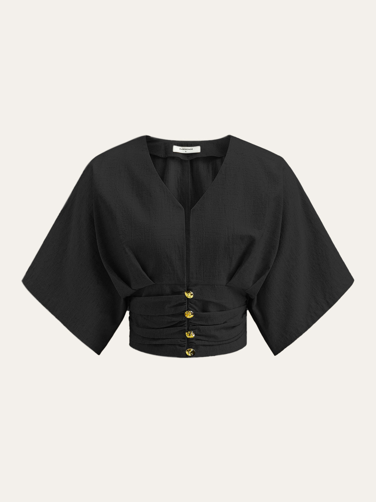 Blusa de Algodón y Lino con Manga Kimono y Escote en V