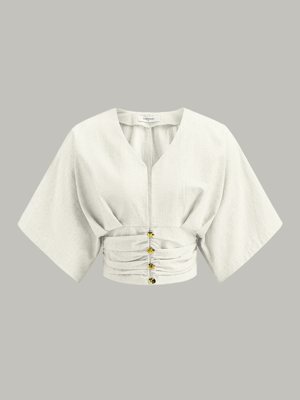 Blusa de Algodón y Lino con Manga Kimono y Escote en V