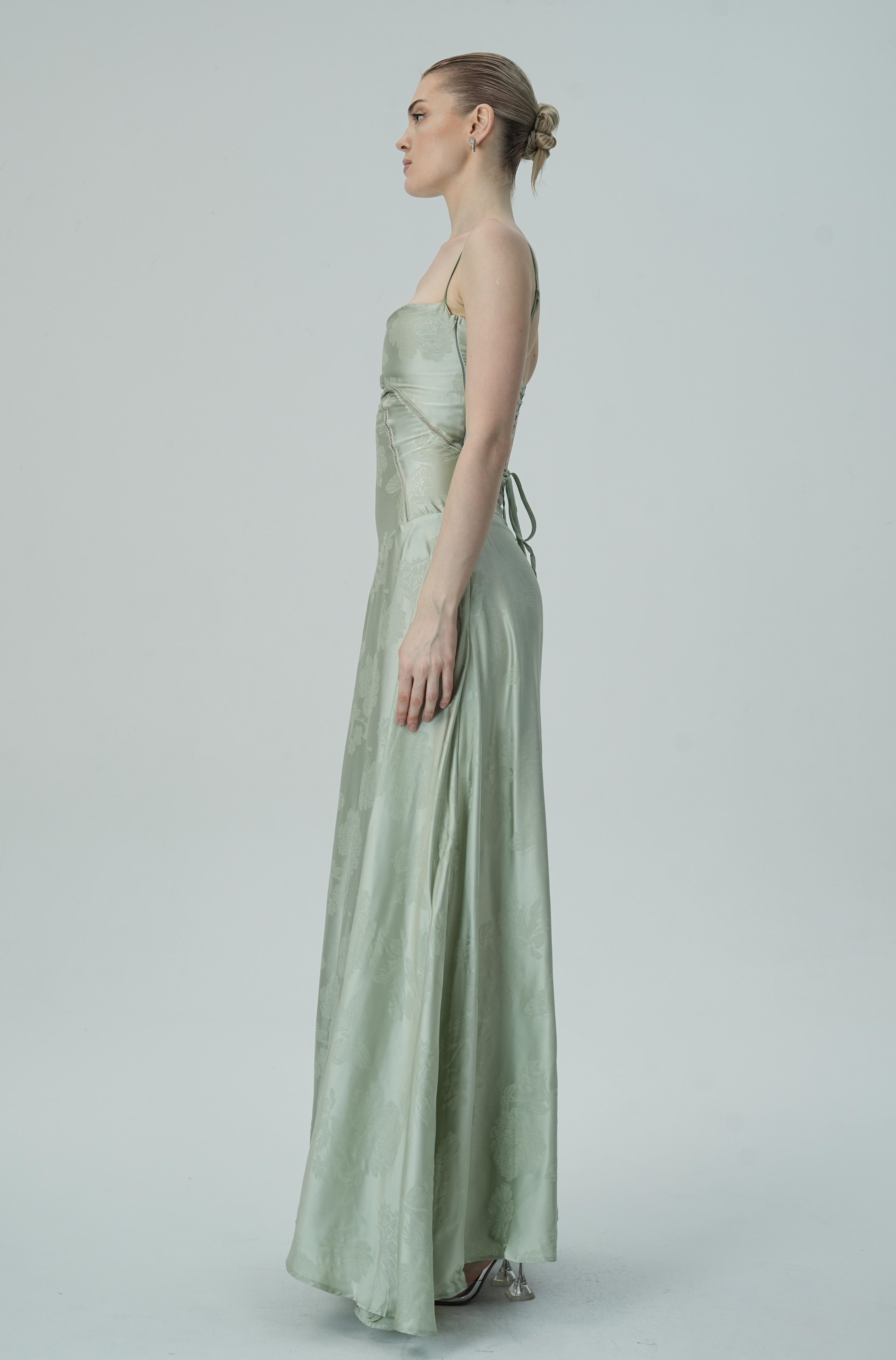 Vestido Maxi Jacquard Satín Floral Lavanda Para Mujer