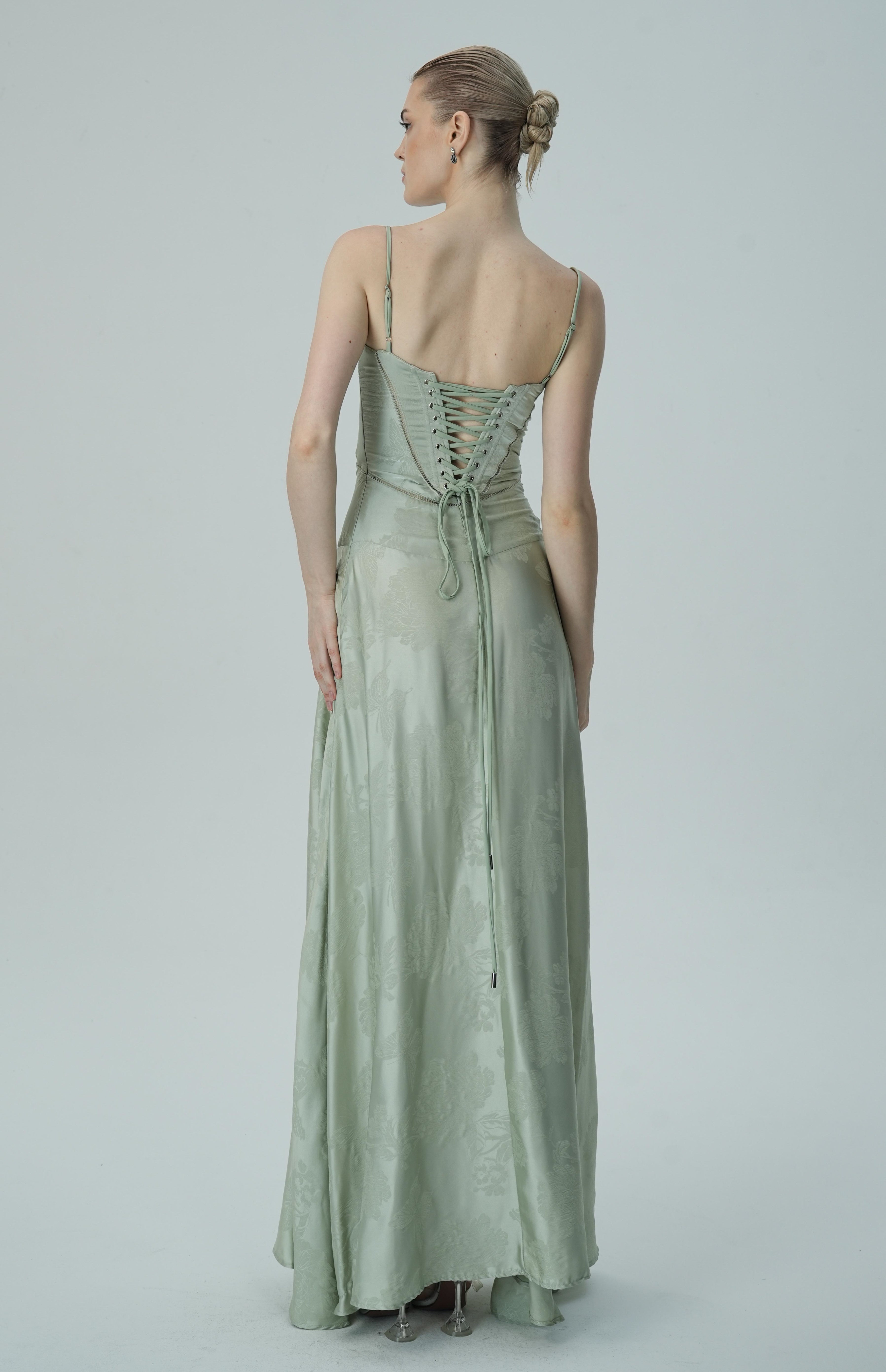 Vestido Maxi Jacquard Satín Floral Lavanda Para Mujer