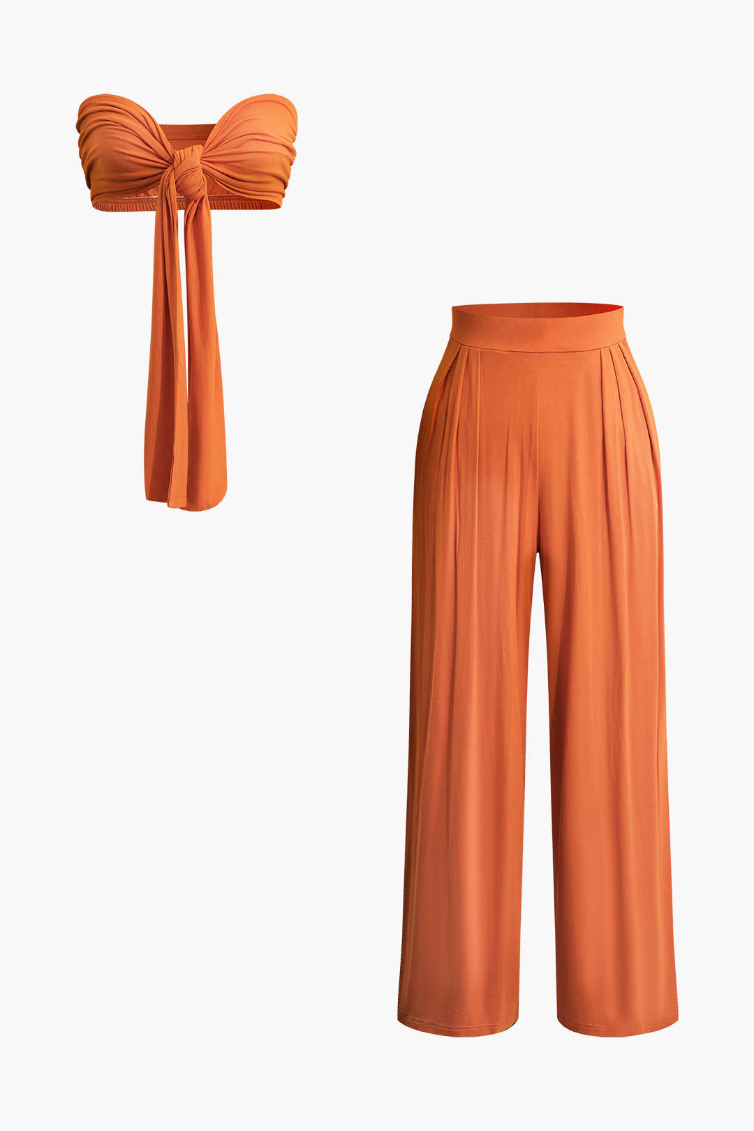 Top Tubo Con Lazo Delantero Y Volantes Y Pantalones Palazzo