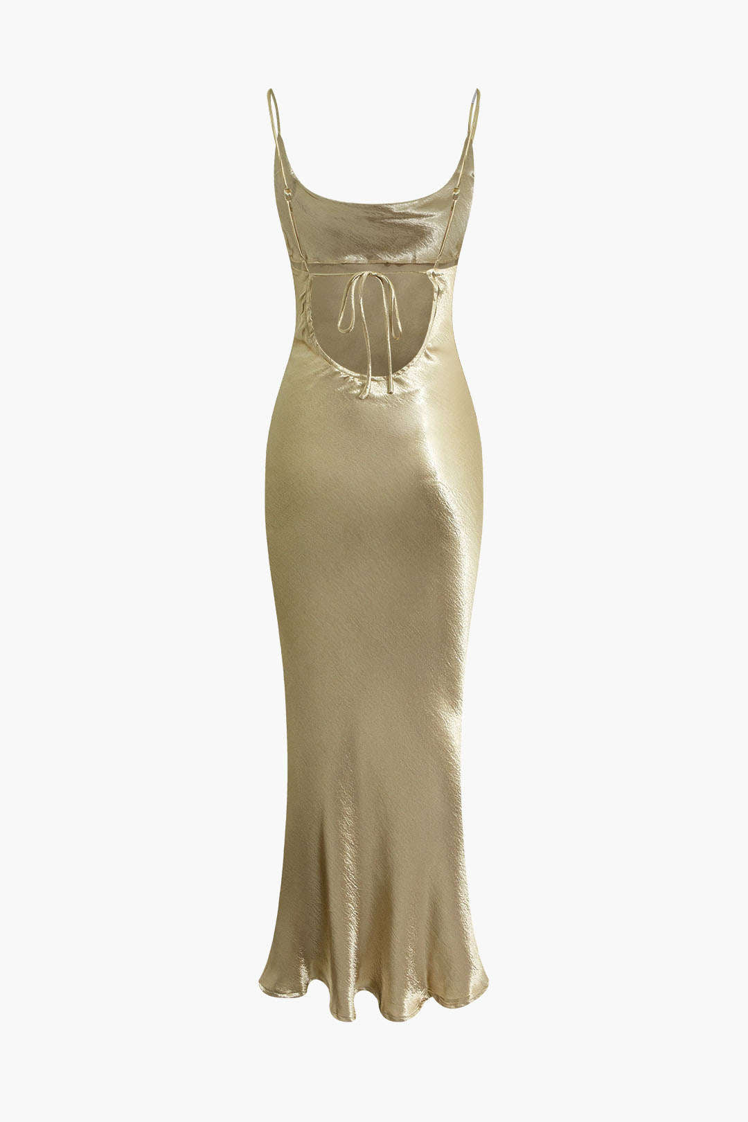 Vestido Largo Metálico Sin Espalda Cuello Barco Cola De Pez