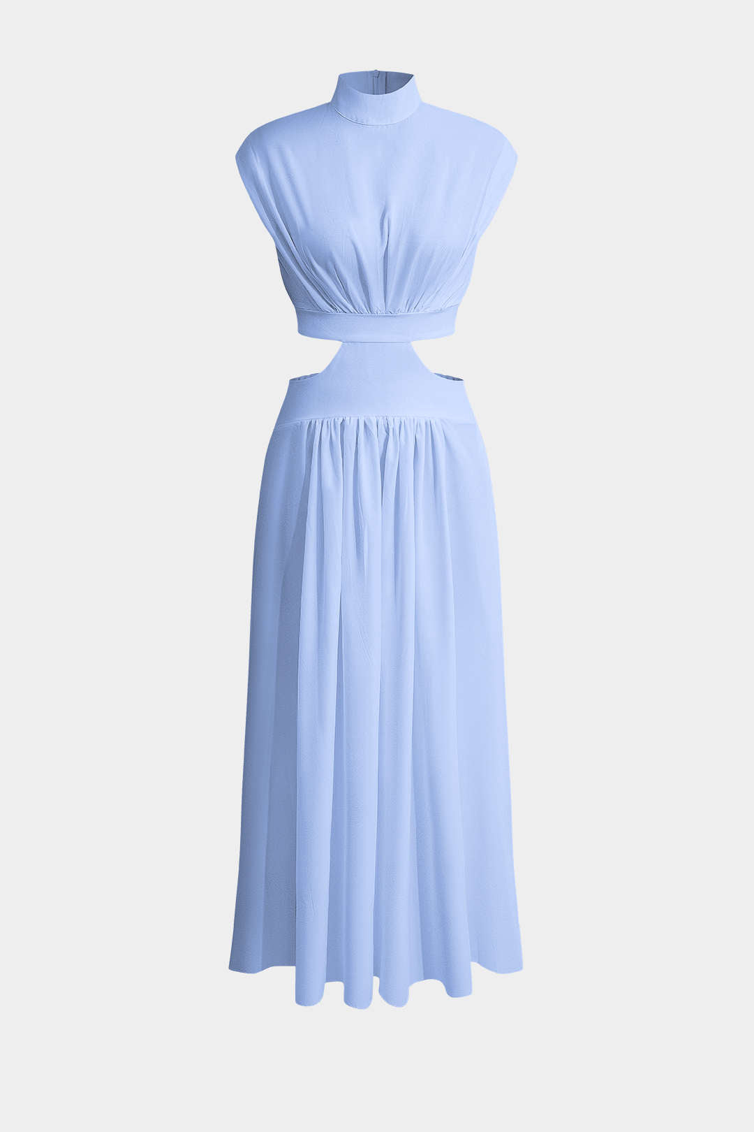 Vestido Maxi Plisado Con Cuello Alto Y Abertura Elegante