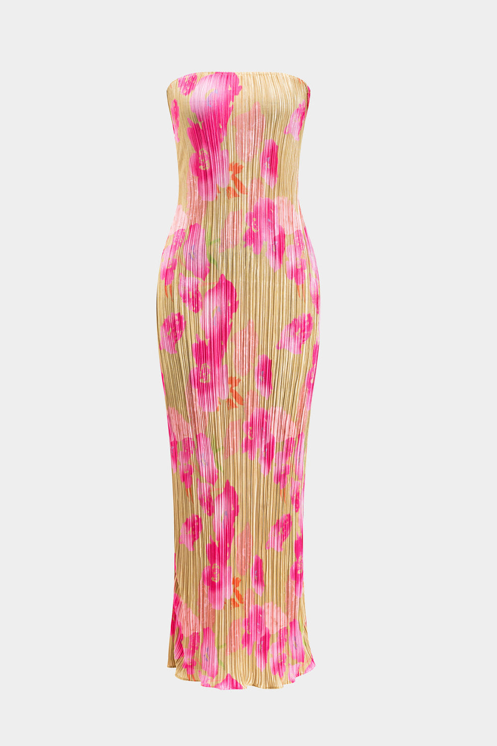 Vestido Maxi Sin Tirantes Con Lazo Trasero Estampado Floral
