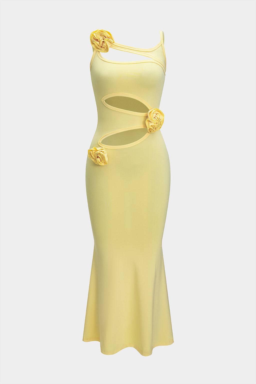 Vestido Maxi Sirena Sin Mangas Con Recortes 3D Florales