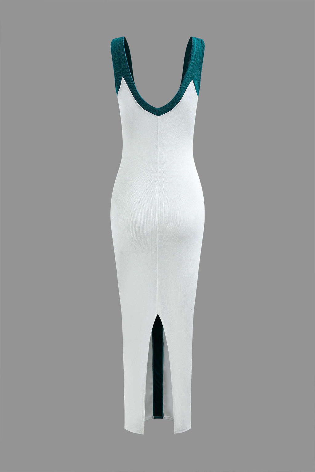 Vestido Maxi Color Block Con Escote En V Y Ribbed Elegante