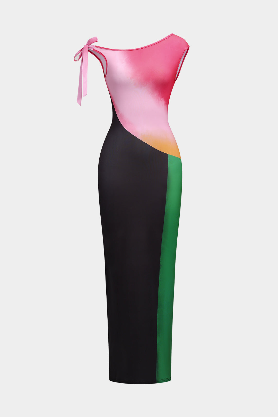Vestido Maxi Ombre Con Cinturón Anudado Con Contraste