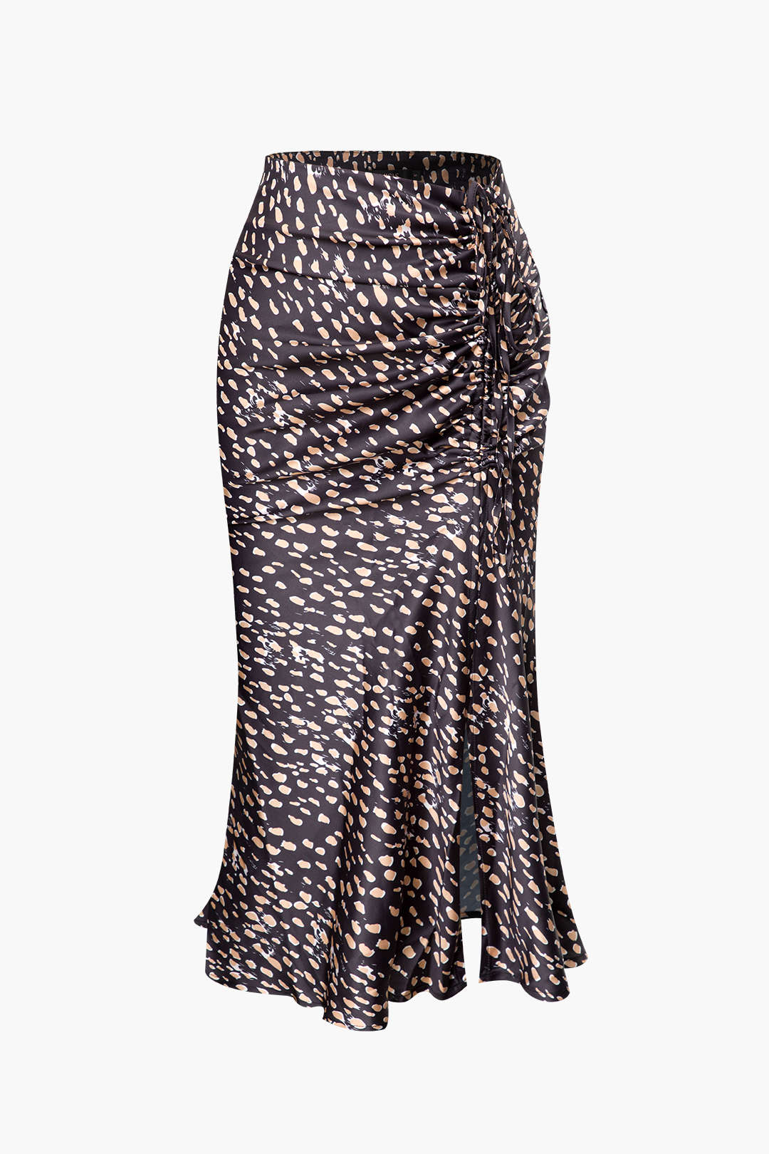 Falda Midi Leopardo Con Cinturón Lazo Y Abertura Frontal