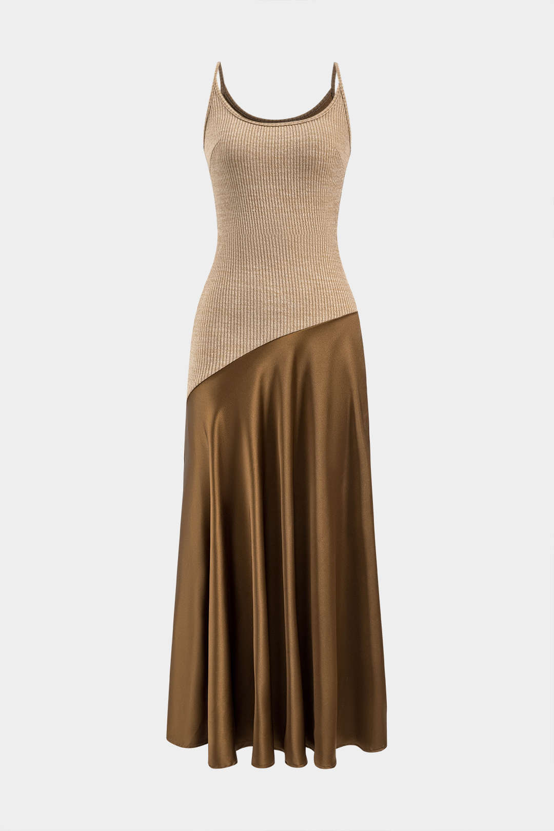 Vestido Maxi Satin Patchwork Con Jersey Estampado Elegante