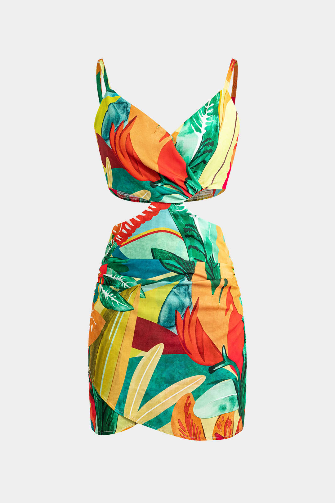 Vestido Mini Estampado Hojas Abertura Para Bodas Verano