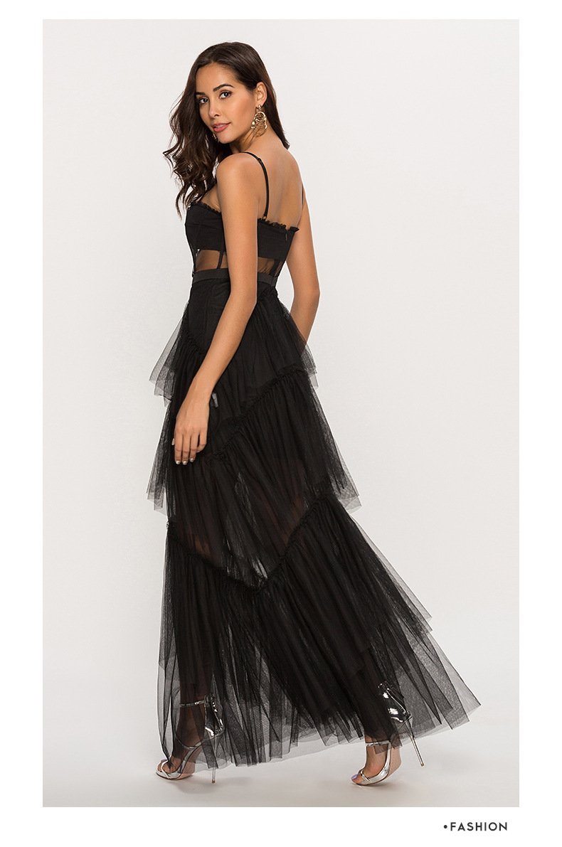 Vestido Largo Maxi Transparente Con Corsé De Cuero Elegante
