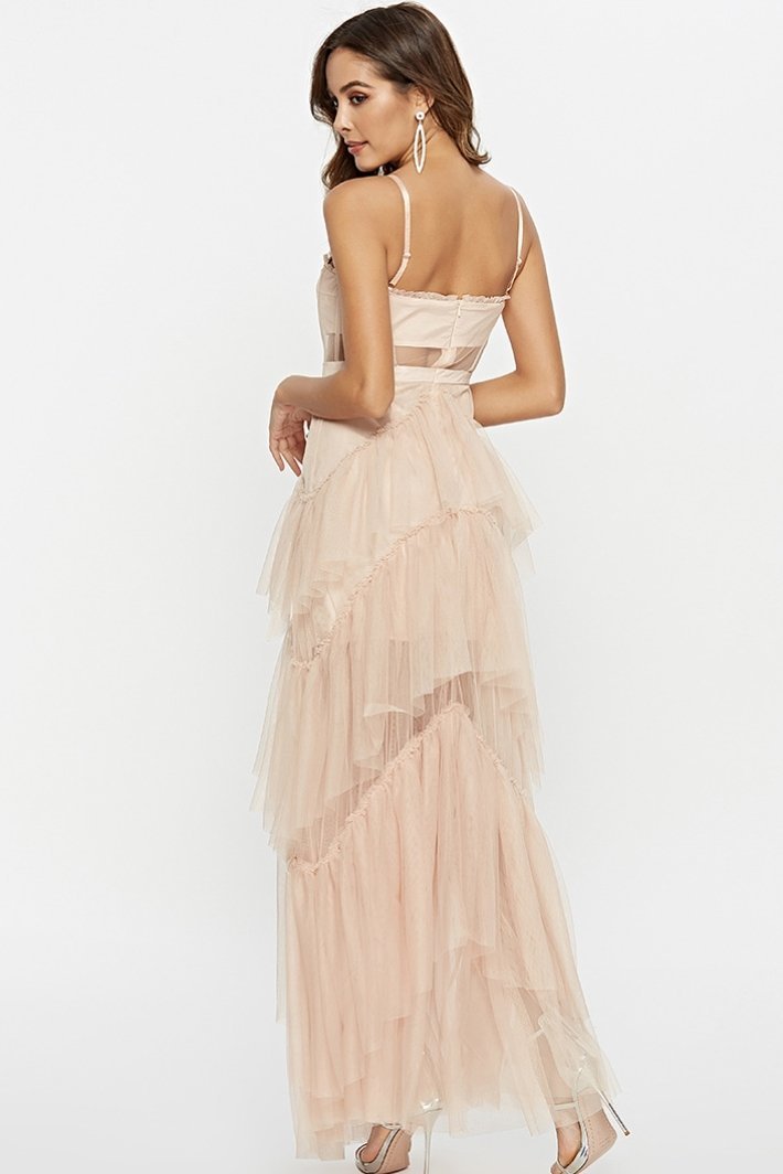 Vestido Largo Maxi Transparente Con Corsé De Cuero Elegante