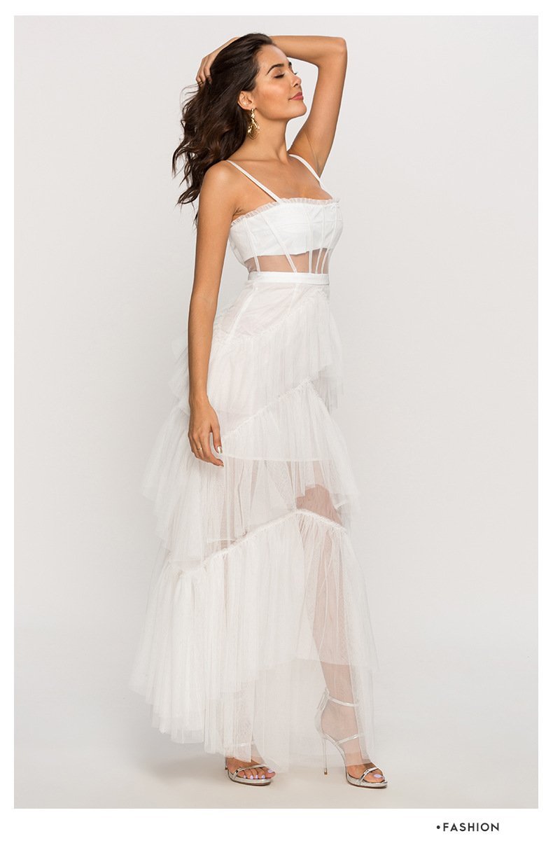 Vestido Largo Maxi Transparente Con Corsé De Cuero Elegante