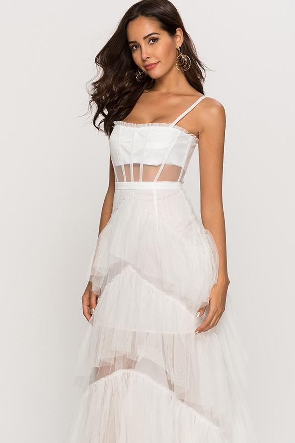 Vestido Largo Maxi Transparente Con Corsé De Cuero Elegante