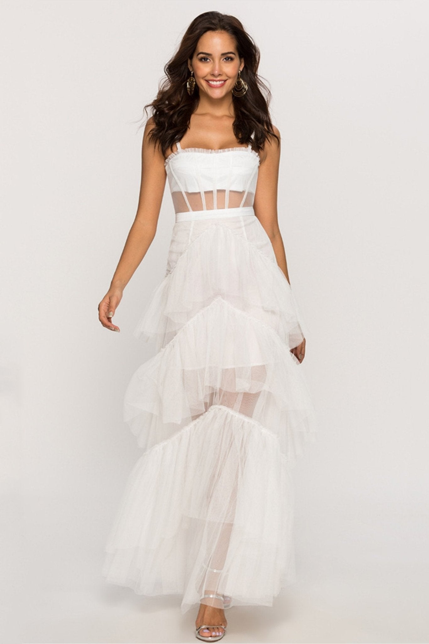 Vestido Largo Maxi Transparente Con Corsé De Cuero Elegante