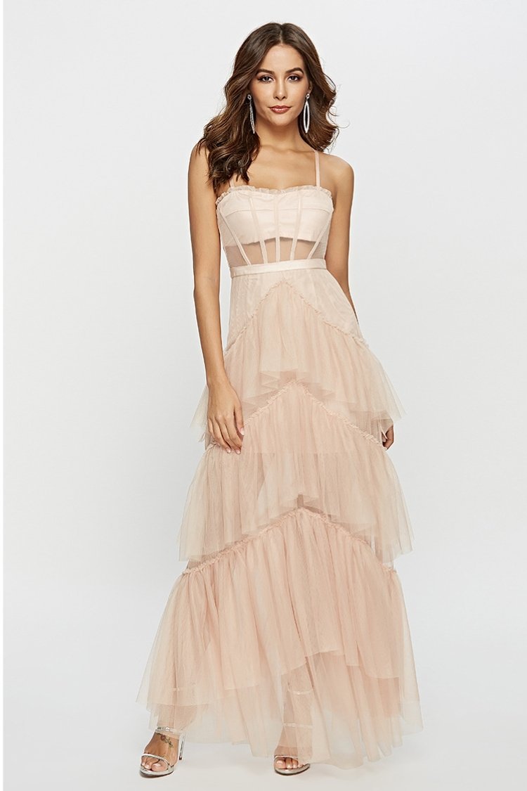 Vestido Largo Maxi Transparente Con Corsé De Cuero Elegante