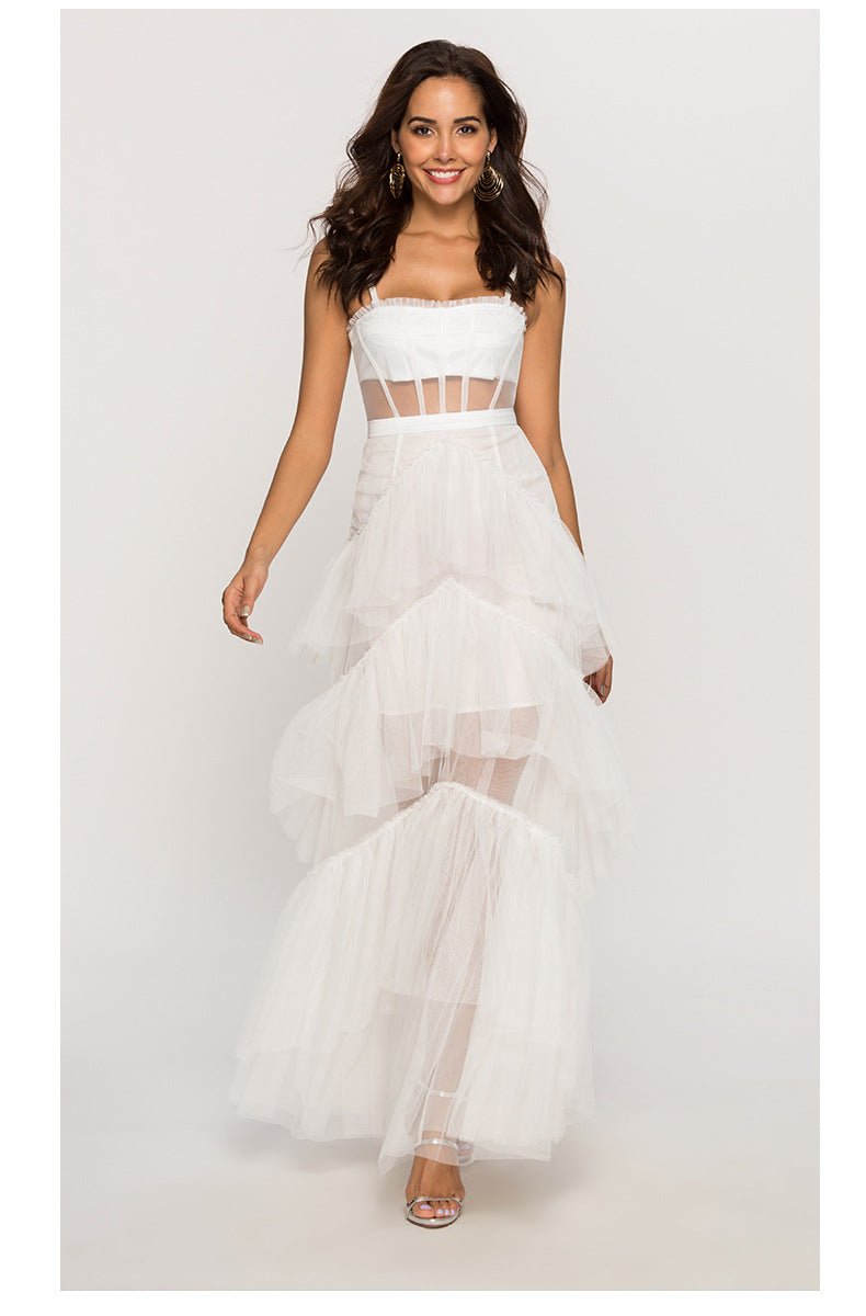 Vestido Largo Maxi Transparente Con Corsé De Cuero Elegante