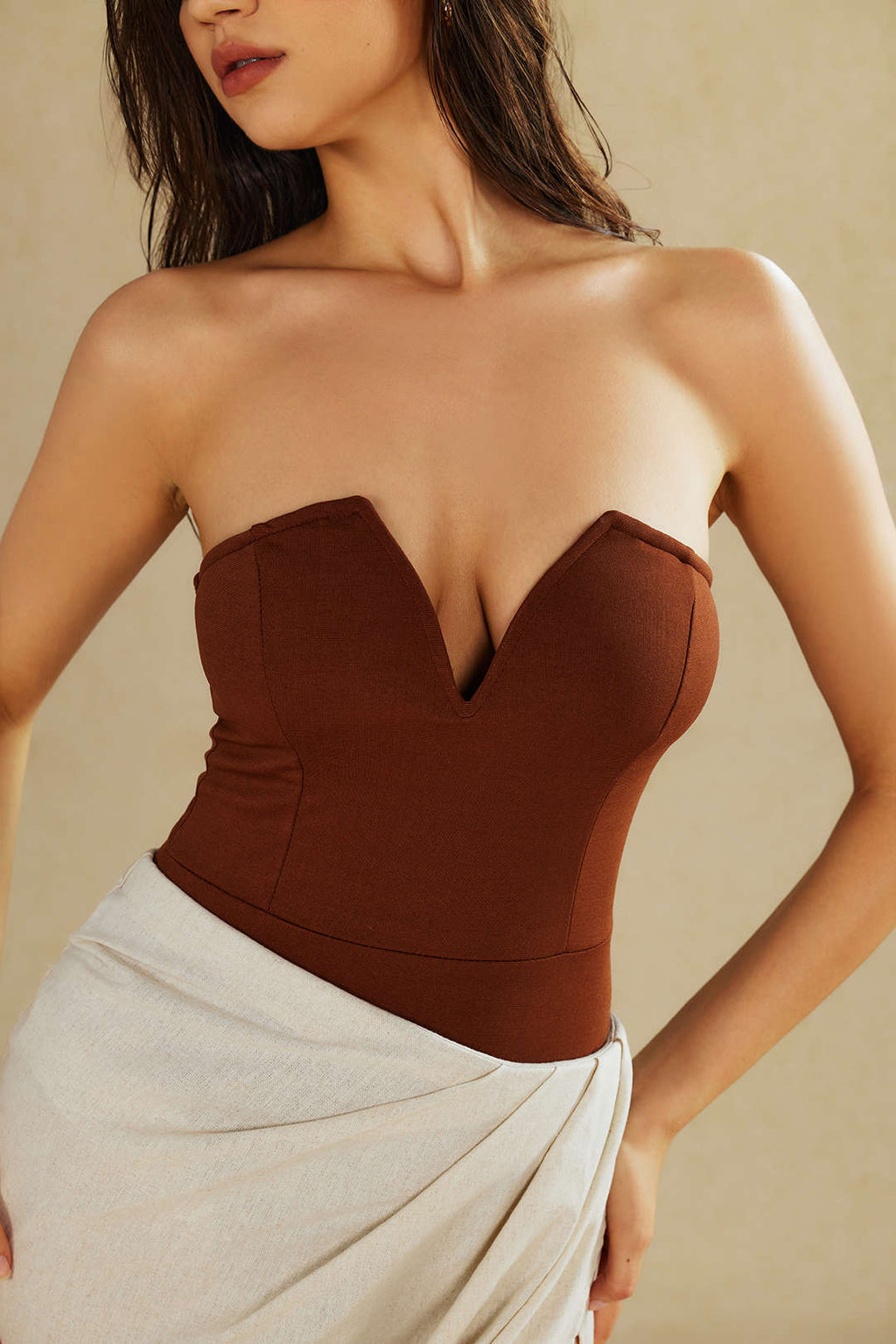 Bodysuit Sin Tirantes Escote En V Minimalista Diario