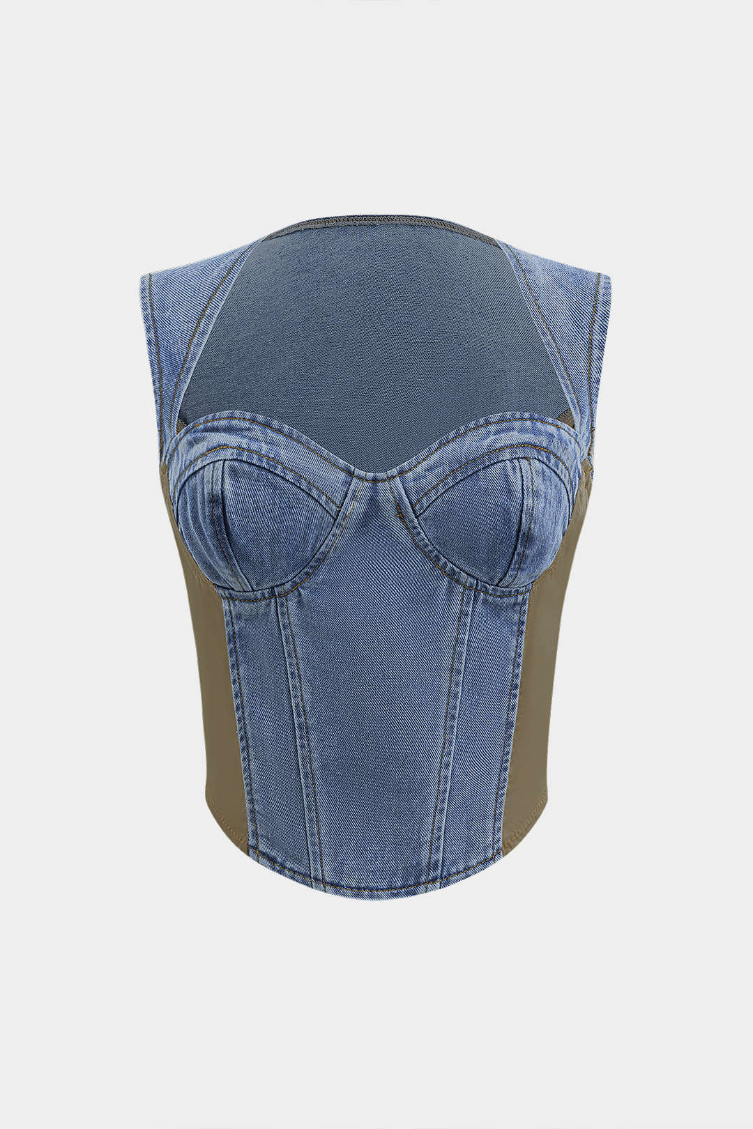 Bustier De Denim Patchwork Con Silueta Moderna Elegante
