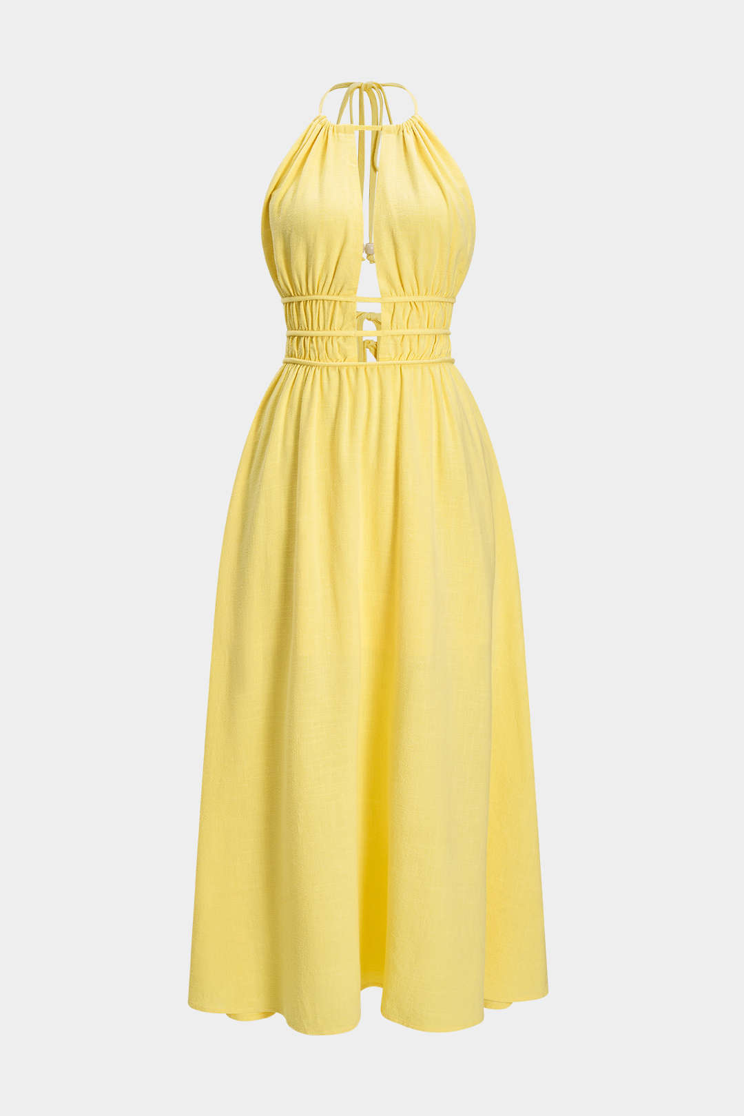 Vestido Maxi Halter Sin Mangas Con Recortes Elegante
