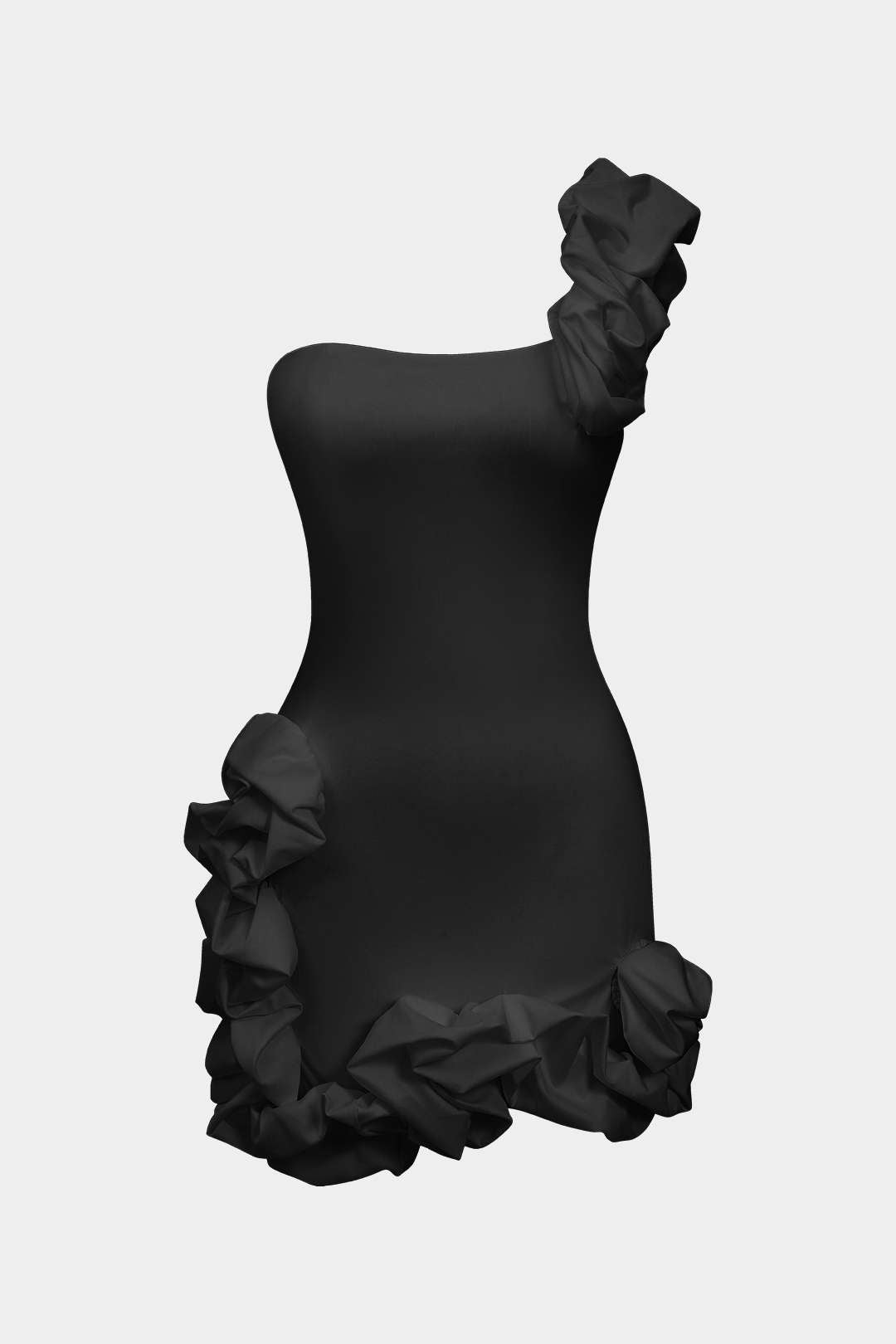 Vestido Mini Asimétrico Un Solo Hombro Con Volantes